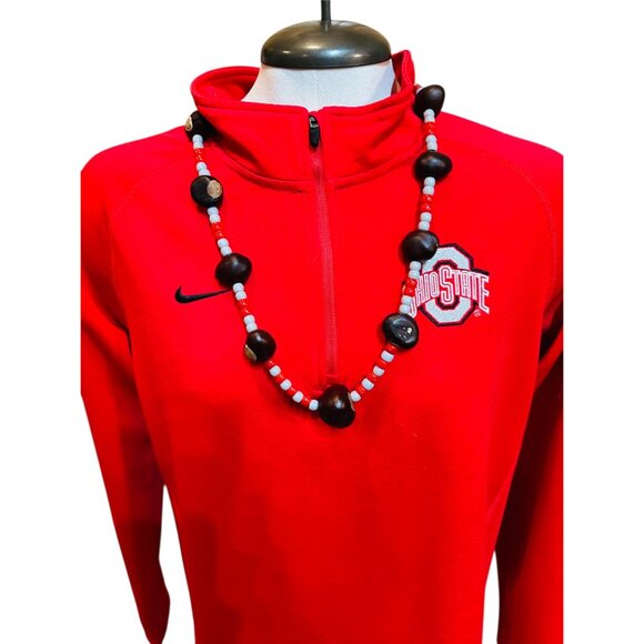 Handmade Buckeye Nut Necklace With Red & Gray Beads For Sports Fans Ohio State E - Picture 6 of 11